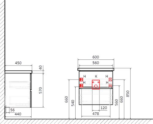 Тумба с раковиной STWORKI Колдинг 60, антрацит, с раковиной Moduo 40 RING, столешница серая матовая в Черкесске