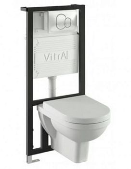 Form 300 комплект: подвесной унитаз, сиденье микролифт, инсталляция, кнопка глянцевый хром Vitra в Черкесске